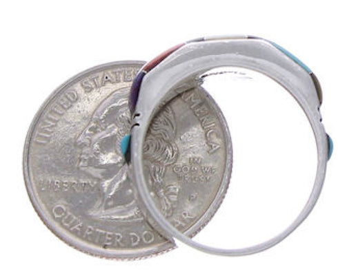 Southwest Multicolor Inlay Sterling Silver Ring Size 8-3/4 AX36977